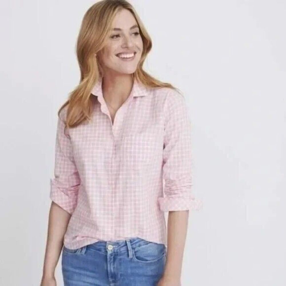UNTUCKit Size 4 Womens Shirt Pink White Gingham Cotton Long Sleeve Button Up